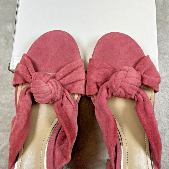 WHBM Callie Open Toe Sandals 8.5 Pink Faux Suede Knot Block Heel 8 1/2 - Picture 2 of 7